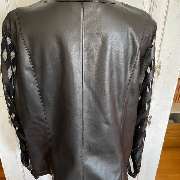 Colleen Lopez Black Faux Leather and Mesh Jacket Front Zip Size XL - Picture 7 of 14